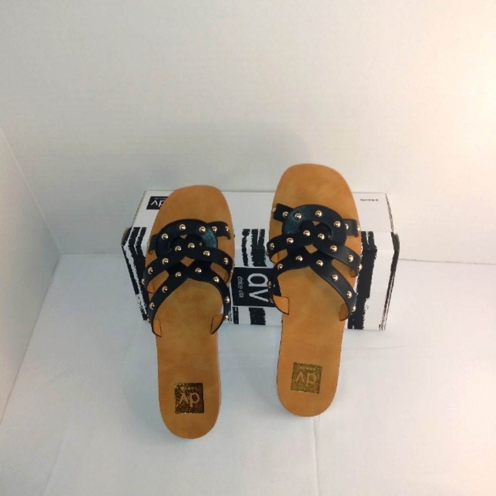 Dolce Vita Size 9 Studded Black Strappy Sandals Slides Flats Shoes